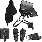 Berenlu Mens Renaissance Costume Set Medieval Belt Shoulder Armor Faux Leather Bracers Shawl Viking LARP Cosplay Accessories