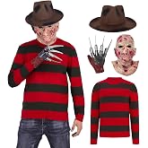 Slivomi Adult Horror Halloween Costumes for Men with Hat Claw Gloves Mask | Soft Breathable Stretchable Sweater, Complete Accessories Hat Claw Gloves Mask, Horror Halloween Killer Costume Cosplay