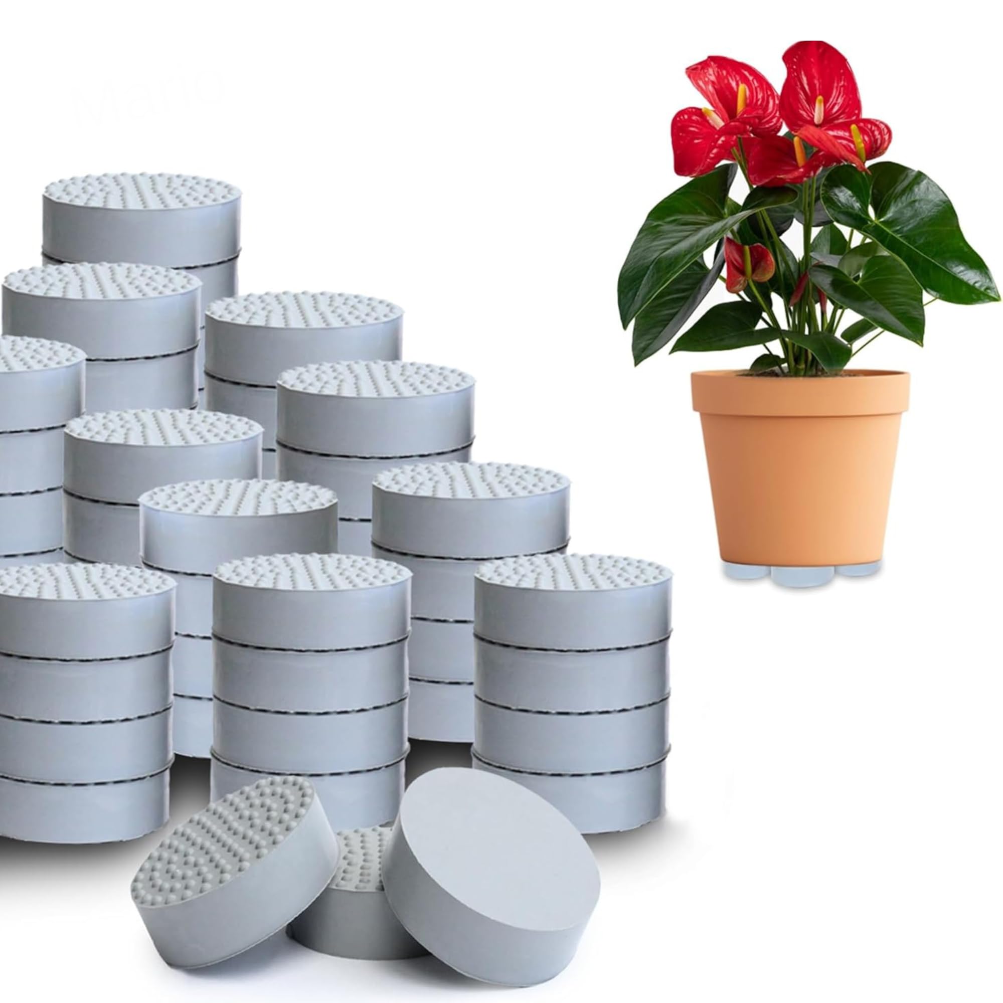 Mario10 Pack of 24 Invisible Pot Feet for Outdoor and Indoor Plant Pots and Flowers, Solid Rubber Pot Feet with Enhanced Non-Slip Surface Grip, Grey, 48mm Diameter