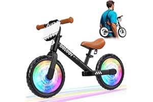 BELEEV C2 Toddler Balance Bike for 2-5 Year Olds with LED Light-Up Wheels, Adjustable Seat & Handlebar & Footrest, 12 inch No-Pedal Training Kids Push Bicycle - First Birthday Gift for Boys & Girls