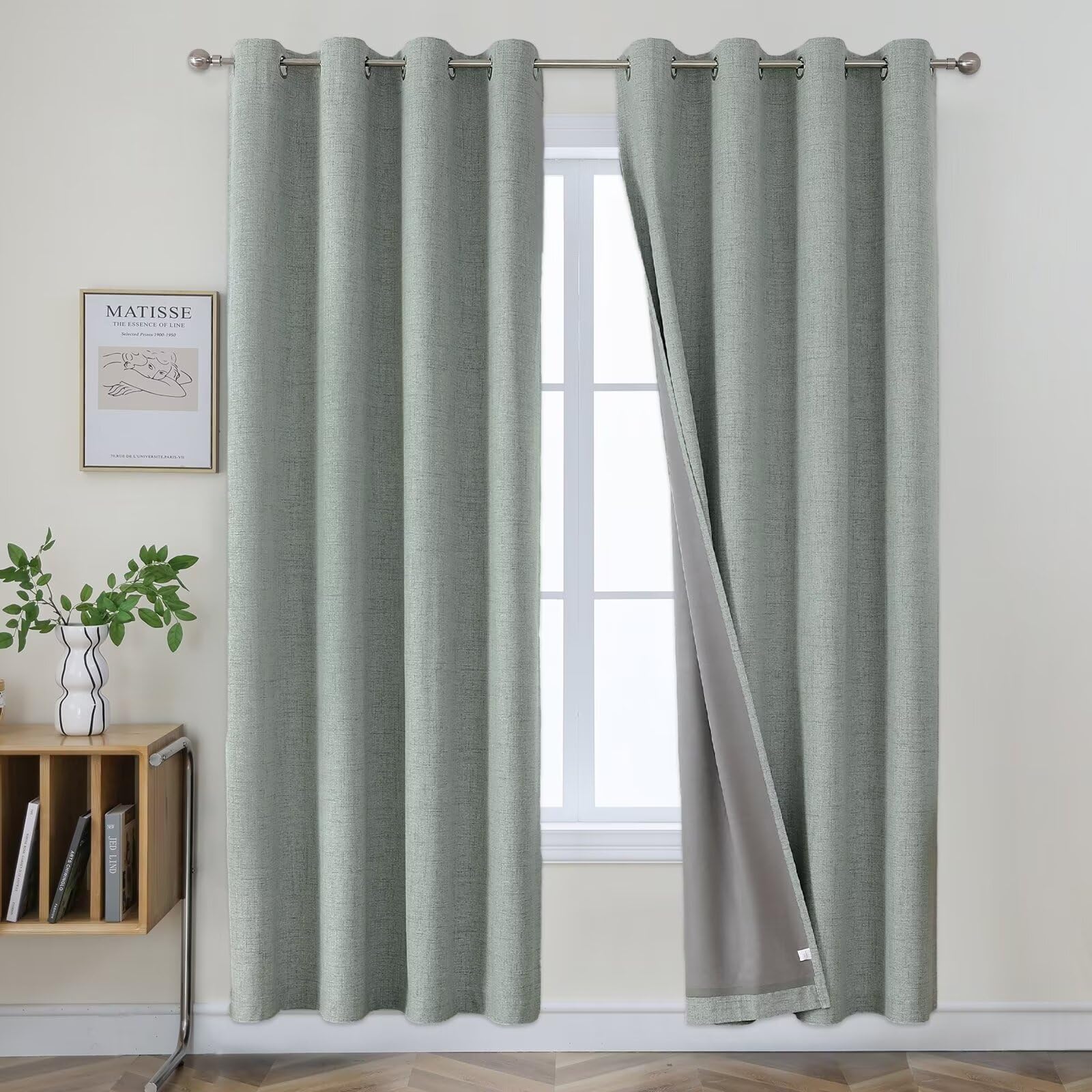 Joydeco Sage Green Blackout Curtains 90 Inches, Linen 100% Blackout Curtains for Bedroom 2 Panels Set, Burlap Grommet Room Darkening Textured Drapes for Living Room (42x90 inch, Sage Green) Image Joydeco Sage Green Blackout Curtains 90 Inches, Linen 100% Blackout Curtains for Bedroom 2 Panels Set, Burlap Grommet Room Darkening Textured Drapes for Living Room (42x90 inch, Sage Green) Image