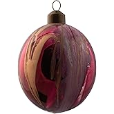Karma, Christmas Hanging Ornament, Swirl Painted Glass Ball Ornament Garnet/Gold