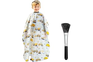 Gealaek Kids Haircut Cape and Neck Duster Brush Set with Construction Site Pattern Kids Barber Cape 55x40 Inches for Boys & Girls Salon Cape Kit (White)