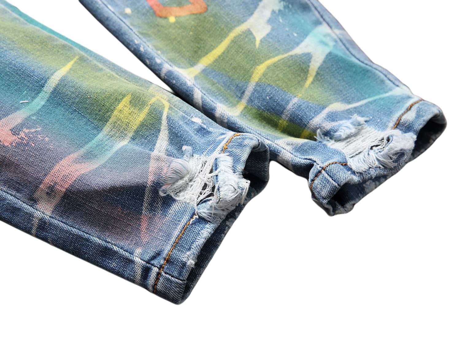 Baylvn Men's Designer Straight Slim Fit Patchwork Jeans Comfort Skinny Biker Denim Pants