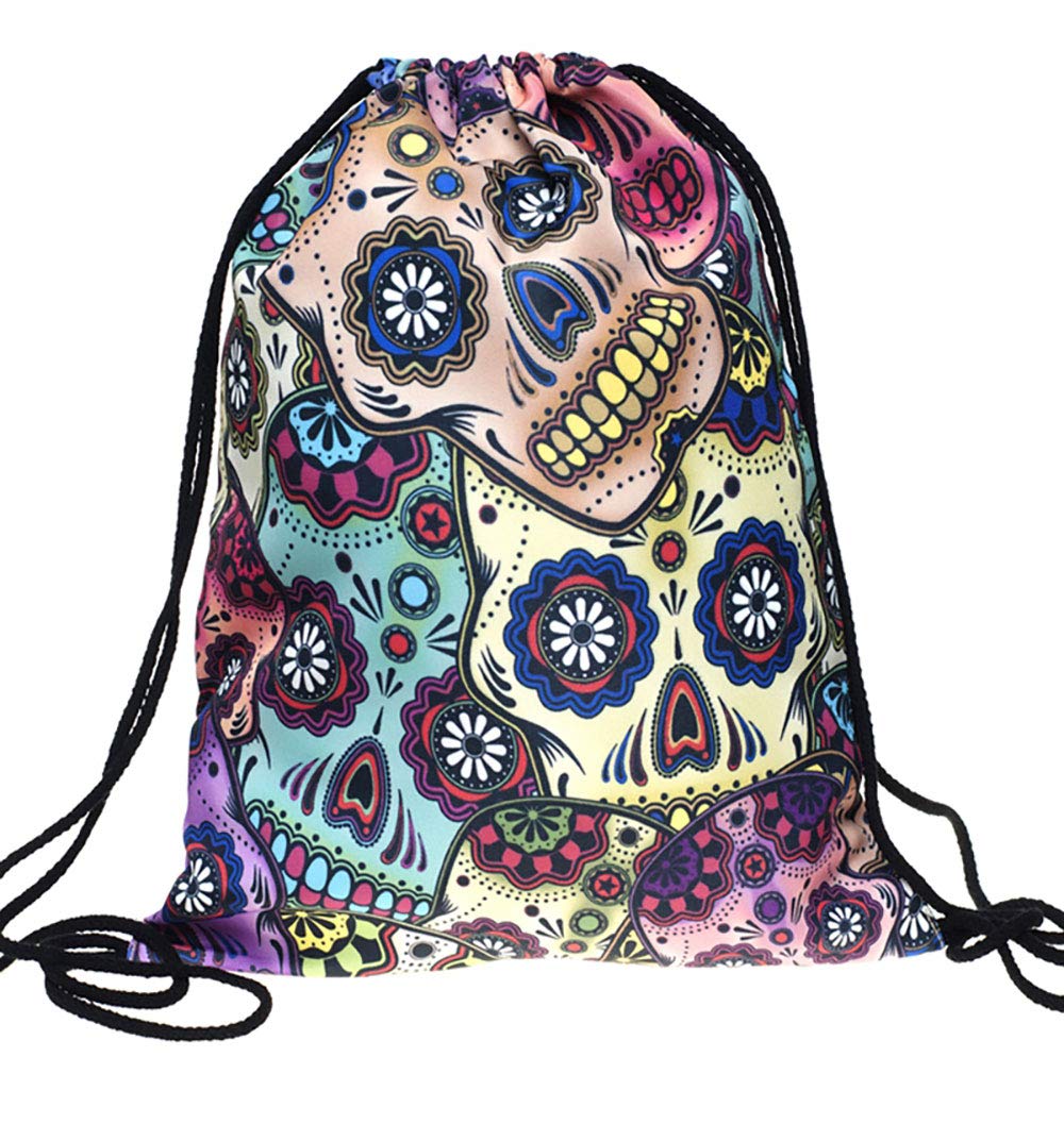 PREMYO Drawstring Gym Bag Backpack Quote Print Skull Rucksack for School Sports Travel Women Children Birthday Present