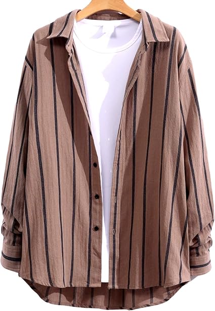 Amazon ラッキーチャーム カジュアル シャツ ストライプ レギュラーカラー 長袖 メンズ シャツ 通販