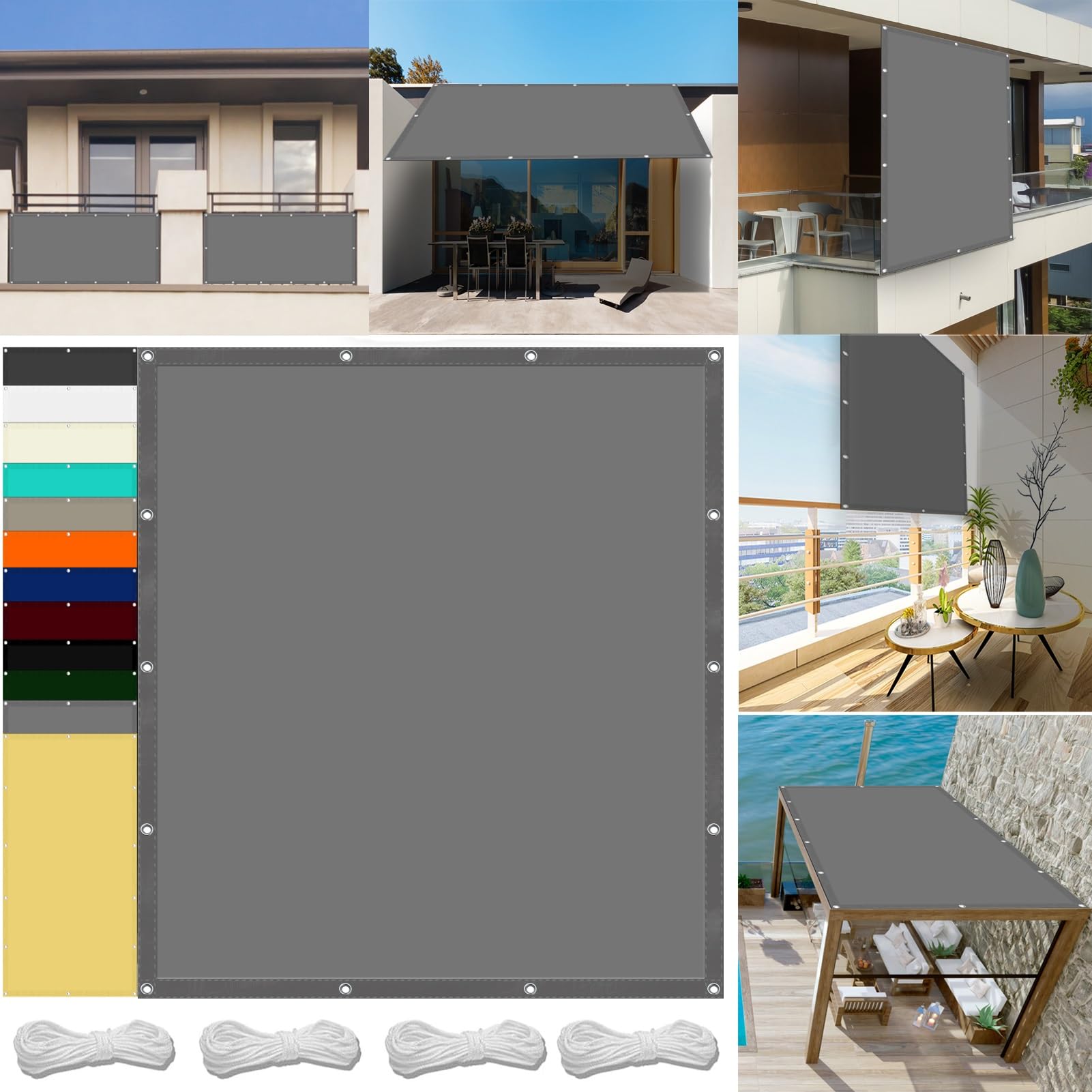 Sun Shade Sail Waterproof 1 x 2 m(3.3 x 6.6ft) Waterproof Privacy Screen Garden with Free Rope UV Block Weather-Resistant with Grommets Pes Sunshade for Yard Backyard Lawn Plant, Light Grey