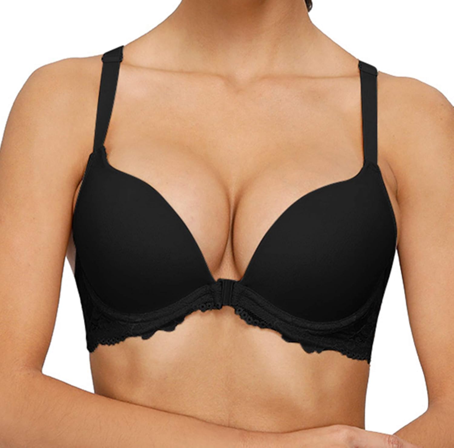 Womens Front Closure Push Up Bra Underwired Padded Max Support Lifts