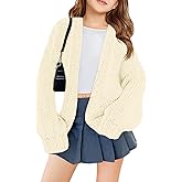UNCLECAT Girls Open Front Cardigan Kids Trendy Long Sleeve Sweater Fall Winter Chunky Outerwear 5-14 Years