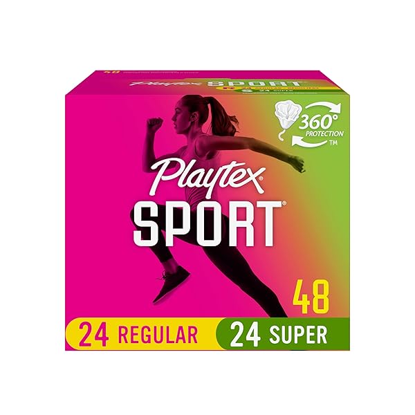 PLAYTEX SPORT TAMPONS MULTIPACK (24CT REGULAR/24CT SUPER), FRAGRANCE-FREE – 48CT | TAMPONS REGULAR AND SUPER, PLAYTEX TAMPON MULTIPACK, FEMININE CARE WITH 360 LEAK DEFENSE