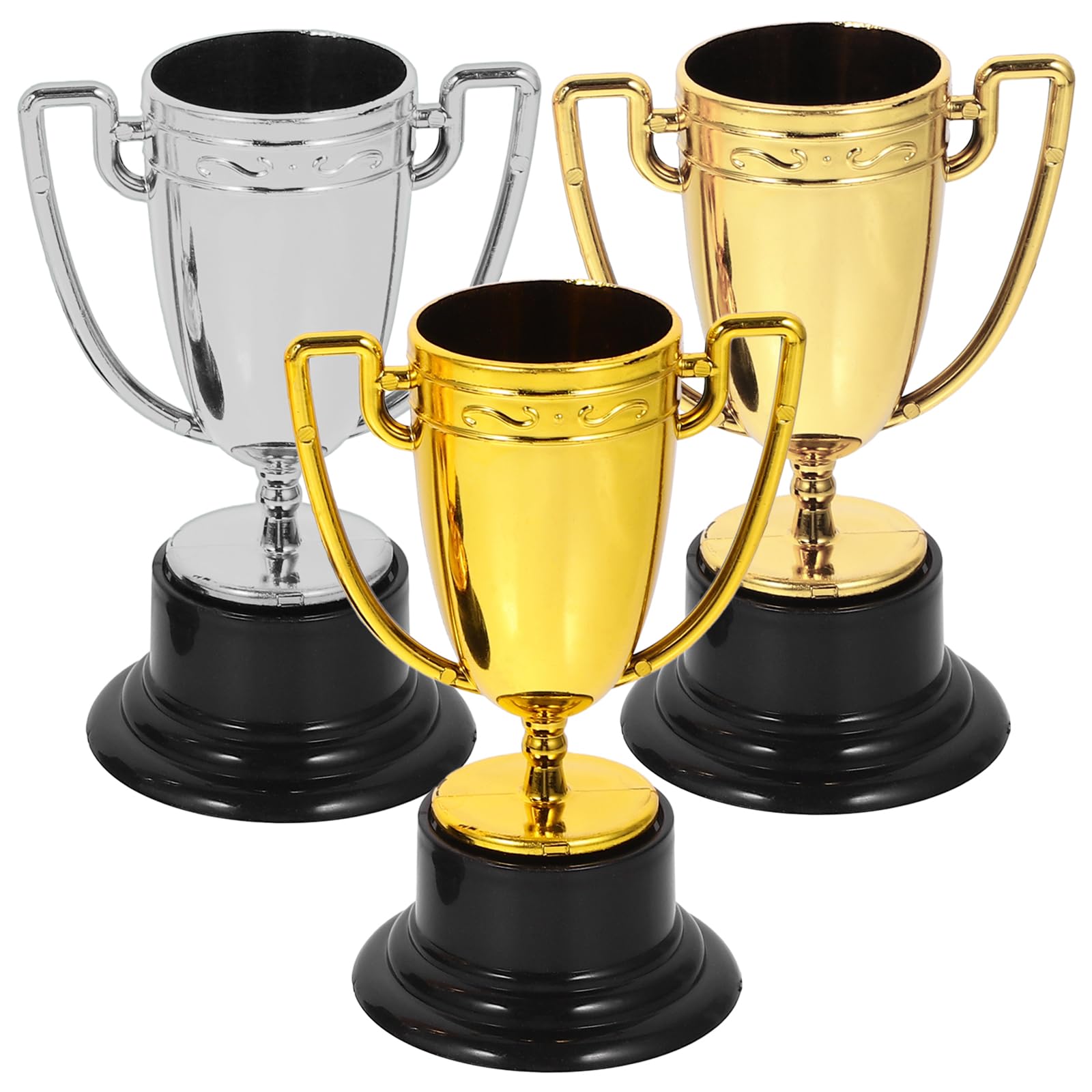 jojofuny 3pcs Mini Plastic Trophy: Gold, Silver, Bronze Mini Award Cups for Sports, Party Decorations, Competitions, Kids Rewards, 8.2 x 4.5 cm