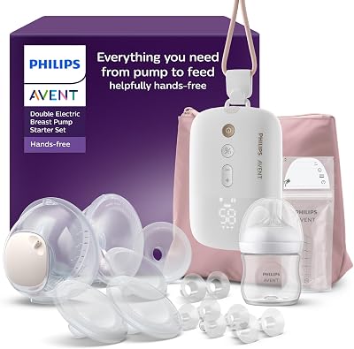 Avent - Kit de tire-lait électrique mains libres, moteur de qualité hospitalière, imite le rythme de succion de bébé, jusqu'à 85 aspirations par min, 6 téterelles et 8 inserts, SCD553/11