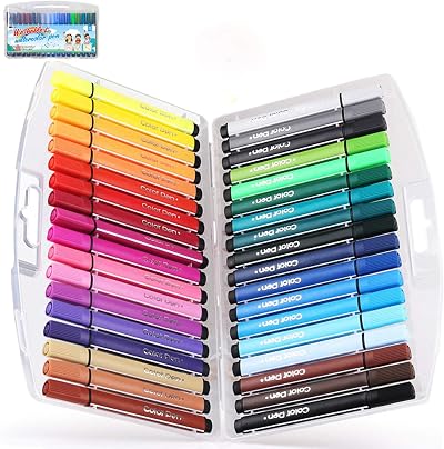 Kxf 36 Washable Felt Tip Pens Non-Toxic Thick Fibre Children Colouring Drawing