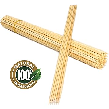 TCEBUY 40 cm Holz-Grillspieße 100 Stück extra lange und starke Schaschlikstäbe, geeignet für Lagerfeuer, Camping, Grillparty