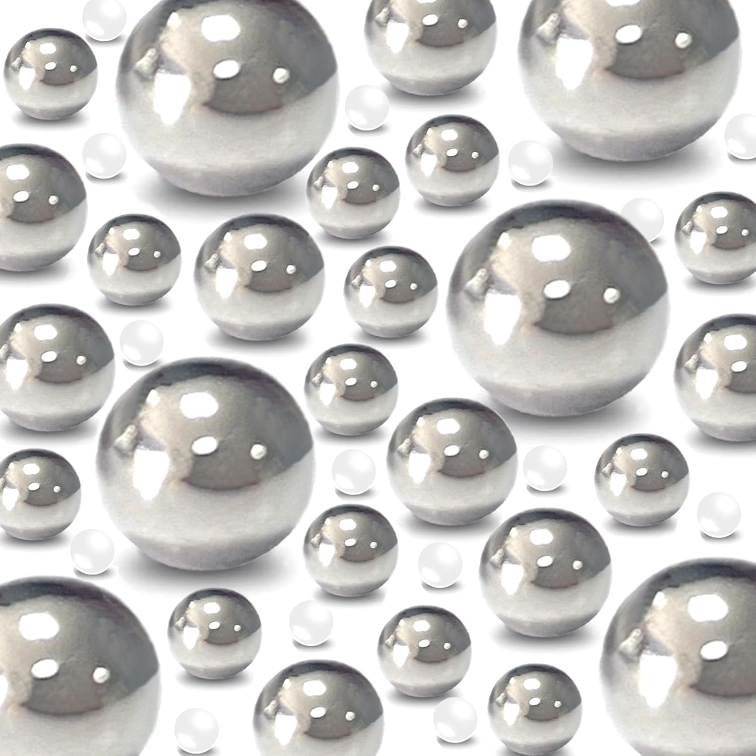 Vase Fillers - 120 Pieces Floating NO Hole Pearls and 500 Pieces Transparent Water Gels,Pearl Beads Silver Floating Beads for Vases Floating Candles Home Weddings Table Centerpieces Party Decor(10mm,14mm,20mm)Silver