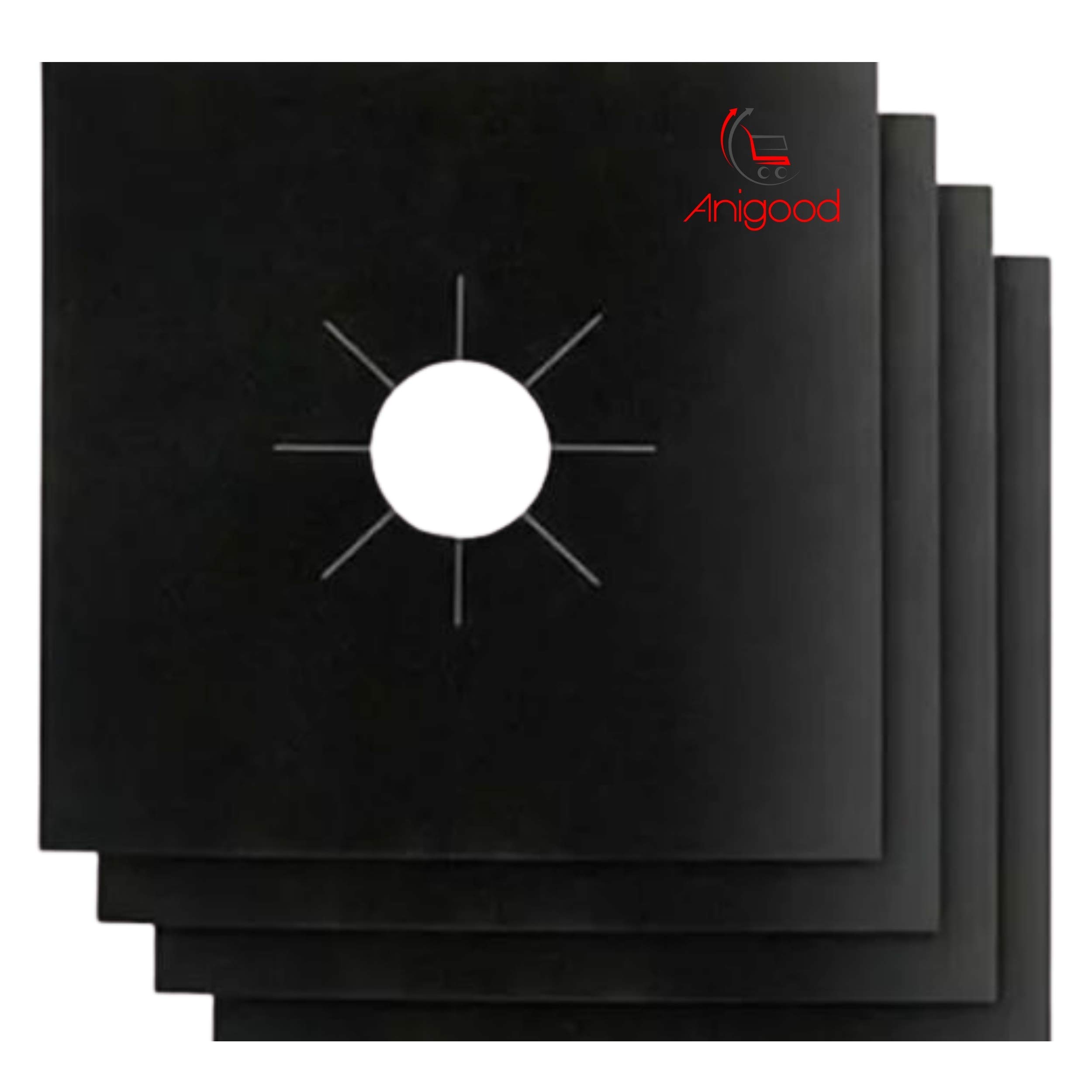 Reusable Gas Stove Hob Protectors Burner Covers Microwave Oven Liners Universal Non-Stick Teflon Sheets Heavy Duty Washable Removable Black Silver (Black, 4)