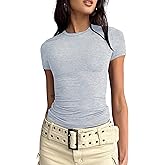 BAIGRAM Women’s Basic Slim fit Crop Top Tee Shirt Short Sleeve Workout Round Neck Cropped Tshirt