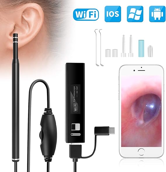 Otoscope, WiFi iPhone Earwax Removal Tool with Camera, Wireless USB Ear