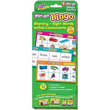 Rhyming/Sight Words/Consonants Wipe-Off Bingo Game