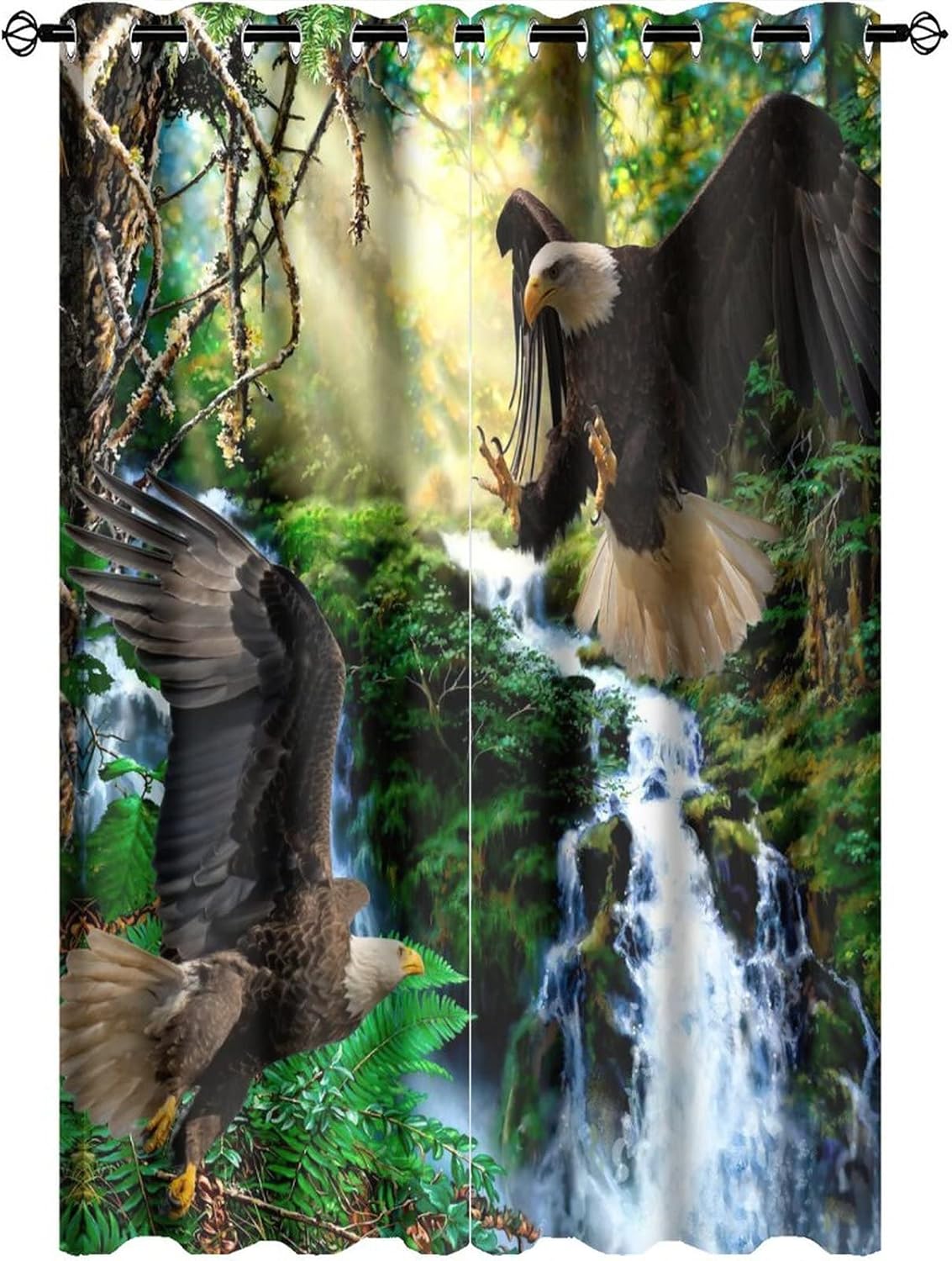 Outdoor Curtains - Kazynee Nature Forest Wildlife Eagle Ultra Soft Premier Blackout Curtains,Flying Bald EagleThermal Insulated Bedroom Noise Reducing Patio Door Grommet Top,2 Panels 63L x 21W