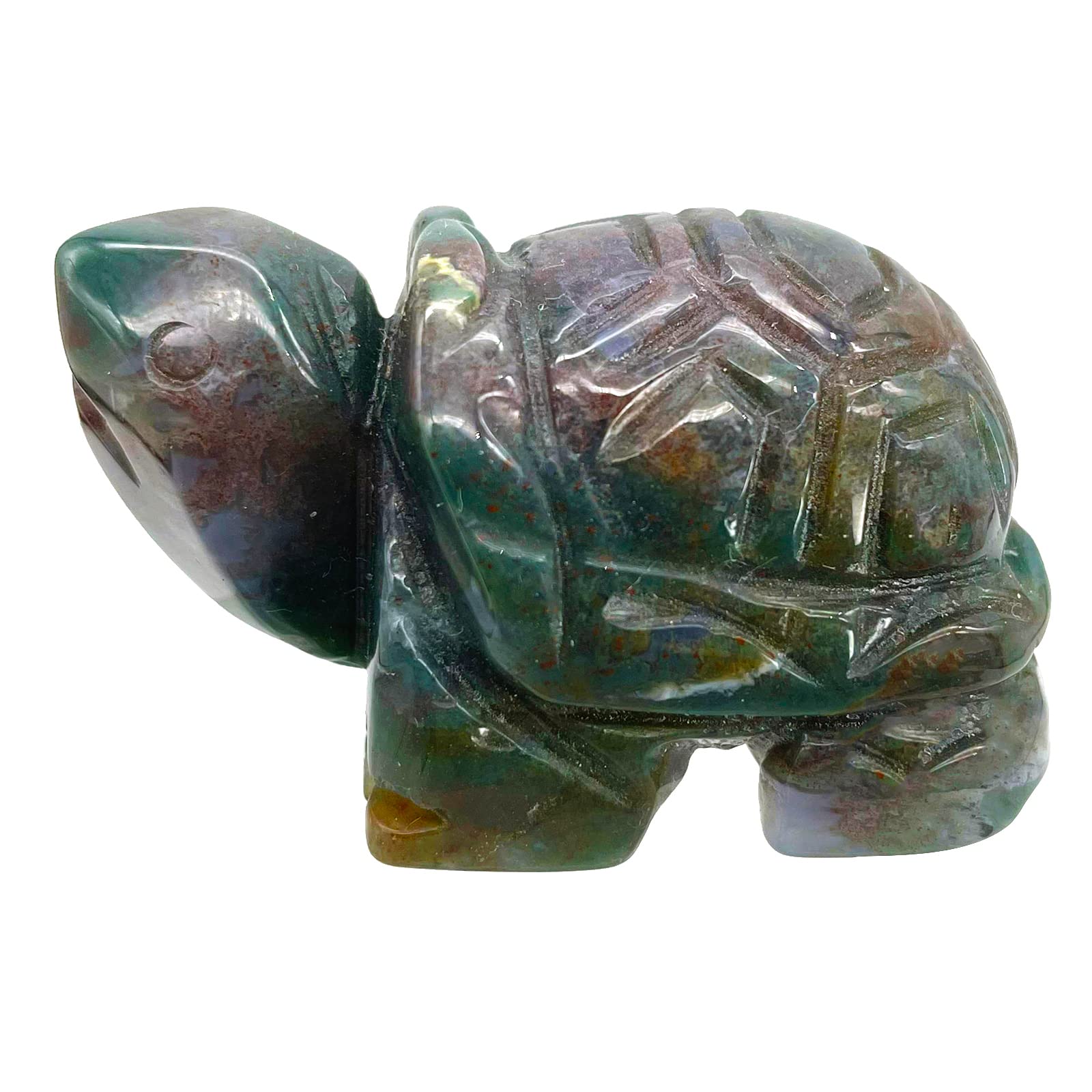 Ladeukoi 2"(50mm) Carving Gemstone Turtle Statue, Natural Healing Animal Tortoise Figurines Collectible Fengshui Pocket Stone Sculpture, Indian Agate