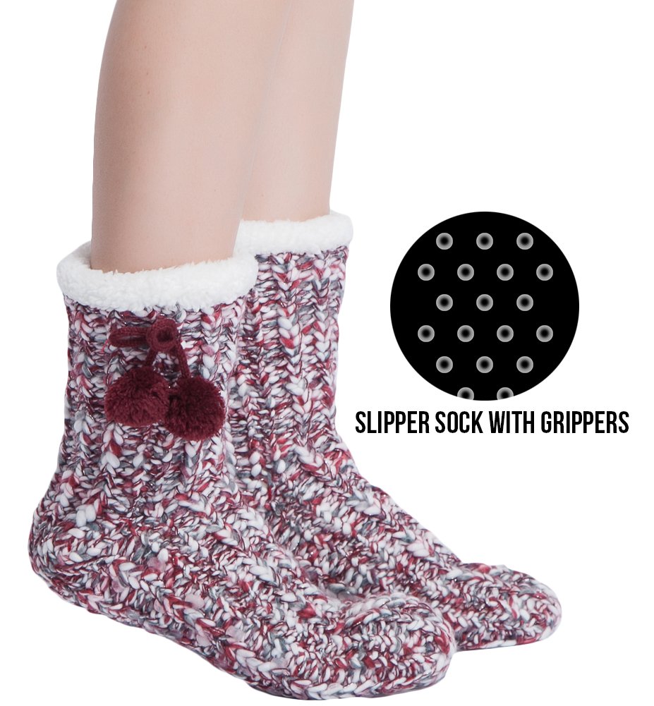 maamgic Womens Knit Christmas Sherpa Slipper Socks Grippers Warm