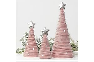 Bunny Chorus Christmas Decorations Indoor, 3Pcs Pink Velvet Cone Christmas Trees with Pearls Christmas Decor, Christmas Table Decor for Xmas New Year Winter Holiday Home Décor