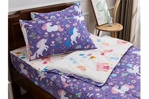 NTBED Unicorn Printed Zipper Bedding Sets Twin Lightweight Microfiber Floral Comforter Sets with Fitted Sheet Pillow Covers,Purple