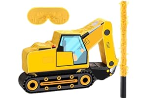 Aoriher Construction Dump Truck Piñata with Blindfold and Bat Construction Party Supplies Tractor Excavator Piñata for Birthday Decor(Cement Mixer)(Excavator)