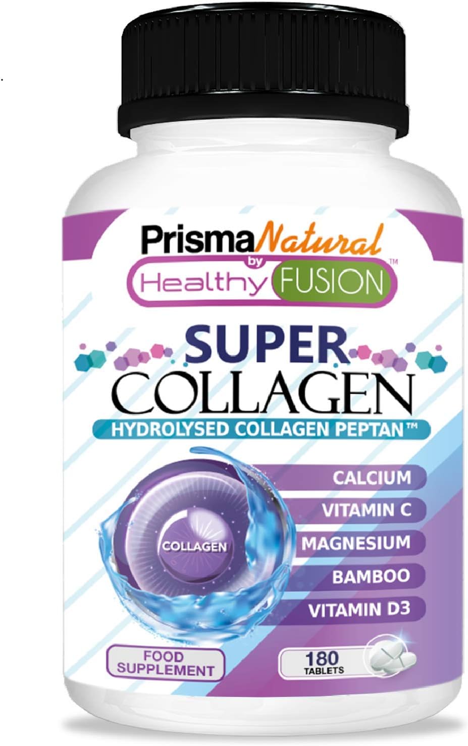 Marine collagen supplement | Marine collagen Peptan + bamboo + magnesium + calcium + vitamins C and D3 for good health and care of joints, muscles and bones | Collagen to repair tissues | 180 tablets