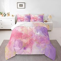 Pink Tie Dye Comforter Set, Marble Art Bedding for
