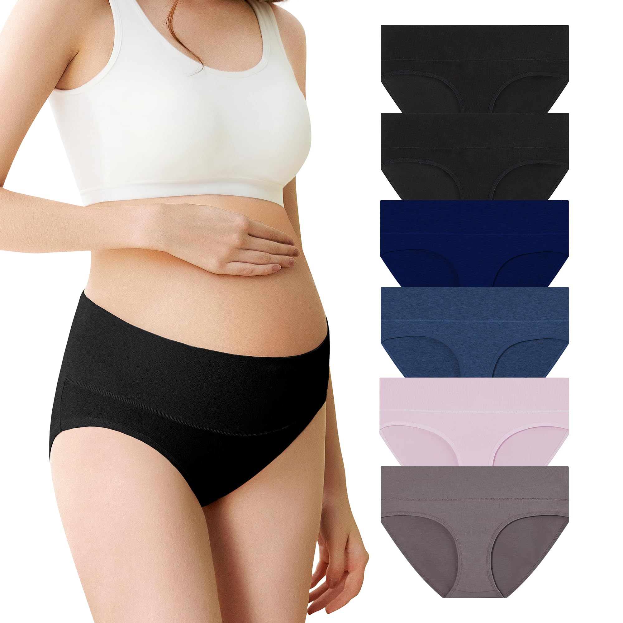 Photo 1 of Mama Cotton Maternity Underwear Women's Foldable Pregnancy Panties Under The Bump Maternity Briefs (B 6 Pack, XL)