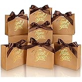 DOYIDE 100 Pack Small Thank You Gift Bags, 4.5x1.8x3.9in Party Favor Bags Boxes with Bow Ribbon, Small Paper Gift Bags with Gold Foil Printed, Mini Candy Treat Bags for Birthday Wedding Party Holiday