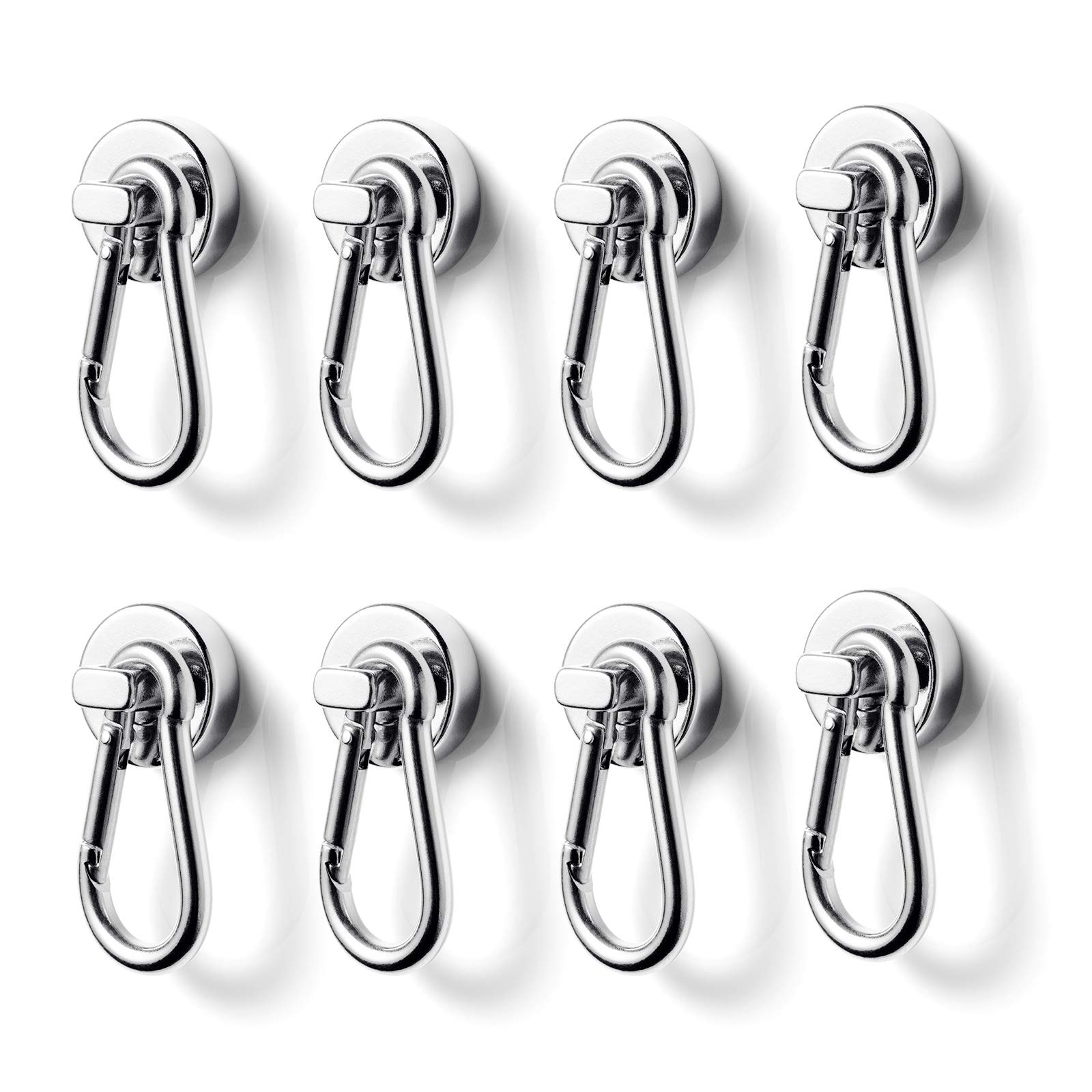 BTLIN Magnetic Hooks Extra Strong, Heavy Duty Neodymium Magnet with Carabiner Hook Maximum Load Capacity 33LBS for Indoor Outdoor Grill Warehouse Office Factory 8Pcs