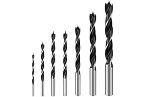 DelitonGude Brad Point Wood Drill Bit Set,7 Pcs(1/8'',5/32'',3/16'',7/32'',1/4'',5/16'',3/8'') for Hardwood,Plywood,Plastic Round Holes in All Types of Wood(Brad Point1/8''-3/8'')