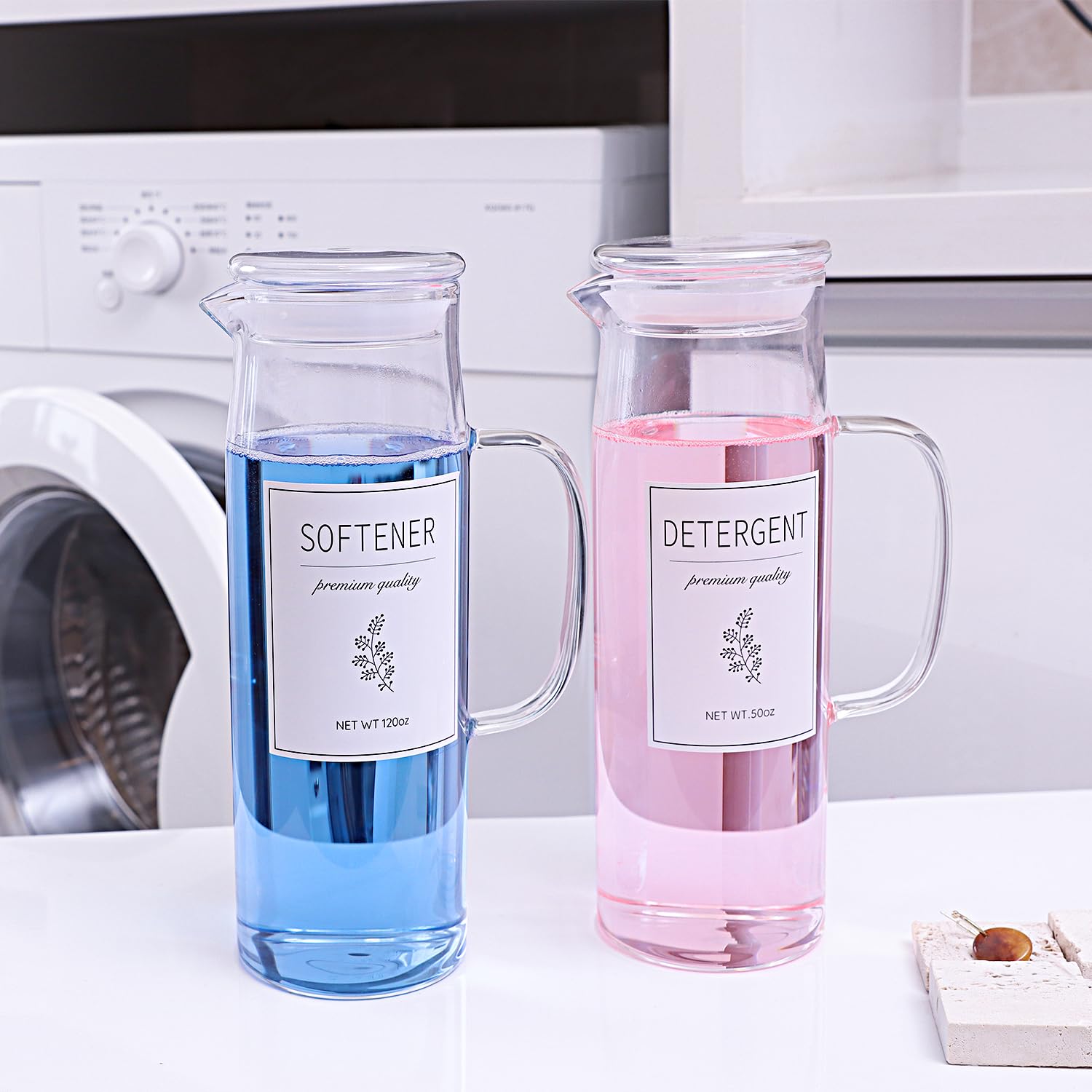 Photo 1 of KitHero Laundry Detergent Dispenser Set with Labels and Handle for Laundry Room Organization and Storage- Easy Pour 2 Pack 50 oz Liquid Laundry Containers for Laundry Room Decor, Farmhouse Decor