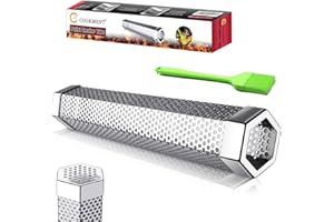 JY COOKMENT Pellet Smoker Tube -12" Stainless Steel Wood Tube Smoke for Cold/Hot Smoking for All Electric, Gas, Charcoal Grills or Smokers - Ideal for Smoking Cheese, Fish, Pork, Beef, Nuts, Bonus Brush