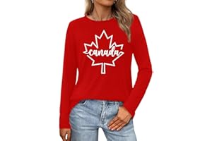LINZEOO Womens Canada Long Sleeve Canada Day Flag T-Shirt Canadian Maple Leaf Shirts