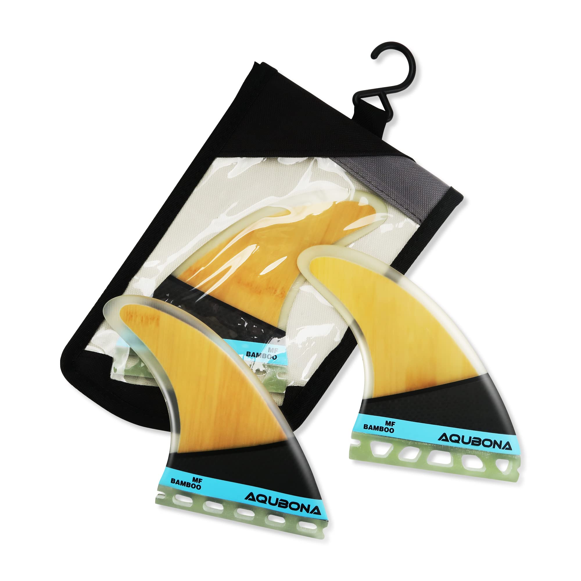 AQUBONA Single Tab Cork FINS Surfboard Fiberglass Cork Thruster Fins for Surfing with Fin Bag Key&Screw (Single tab, Bamboo(MF))