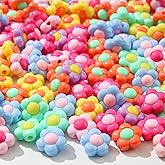 CYEENUT 150pcs Acrylic Beads Colorful Flower Beads Rainbow Sun Flower Beads for Jewelry Making Handmade DIY Bracelet, Charms Keychain Craft Supplies (Rainbow Color)