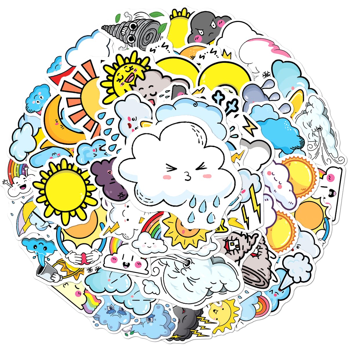 Cute Weather Stickers Pack 50Pcs Vinyl Waterproof Cartoon Clouds Rain Sun Moon for Laptop Water Bottle Notebook Scrapbook Teens Students Aesthetic Decor Hard Phone Case