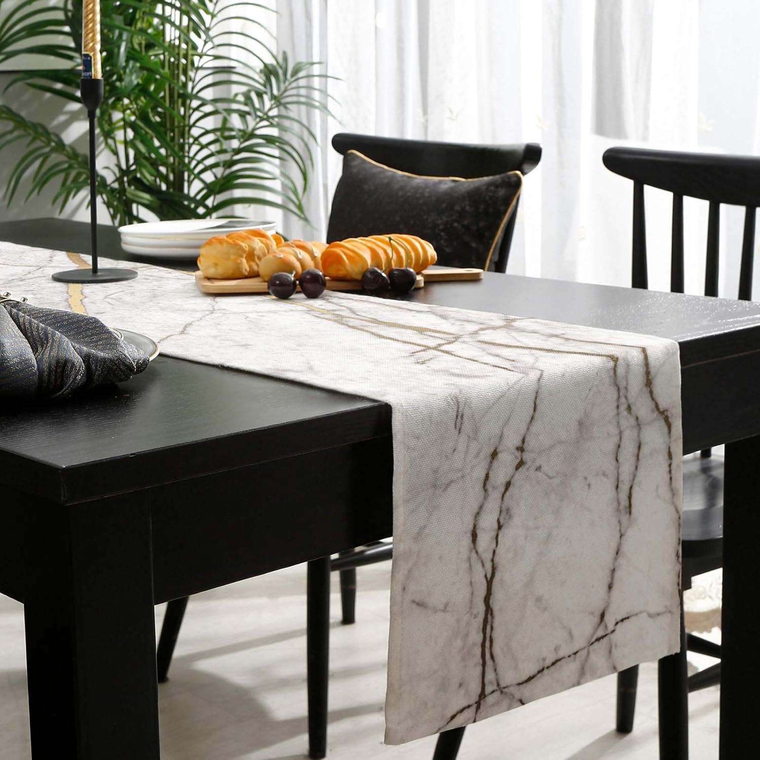 Marble Table Runner-Cotton linen-Long 108 inche White Gray Gold Dresser Scarves,Texture Tablerunner for Kitchen Coffee/Dining/Sofa/End Table Bedroom Home Living Room,Scarf Decor for Holiday Dinner: Home & Kitchen