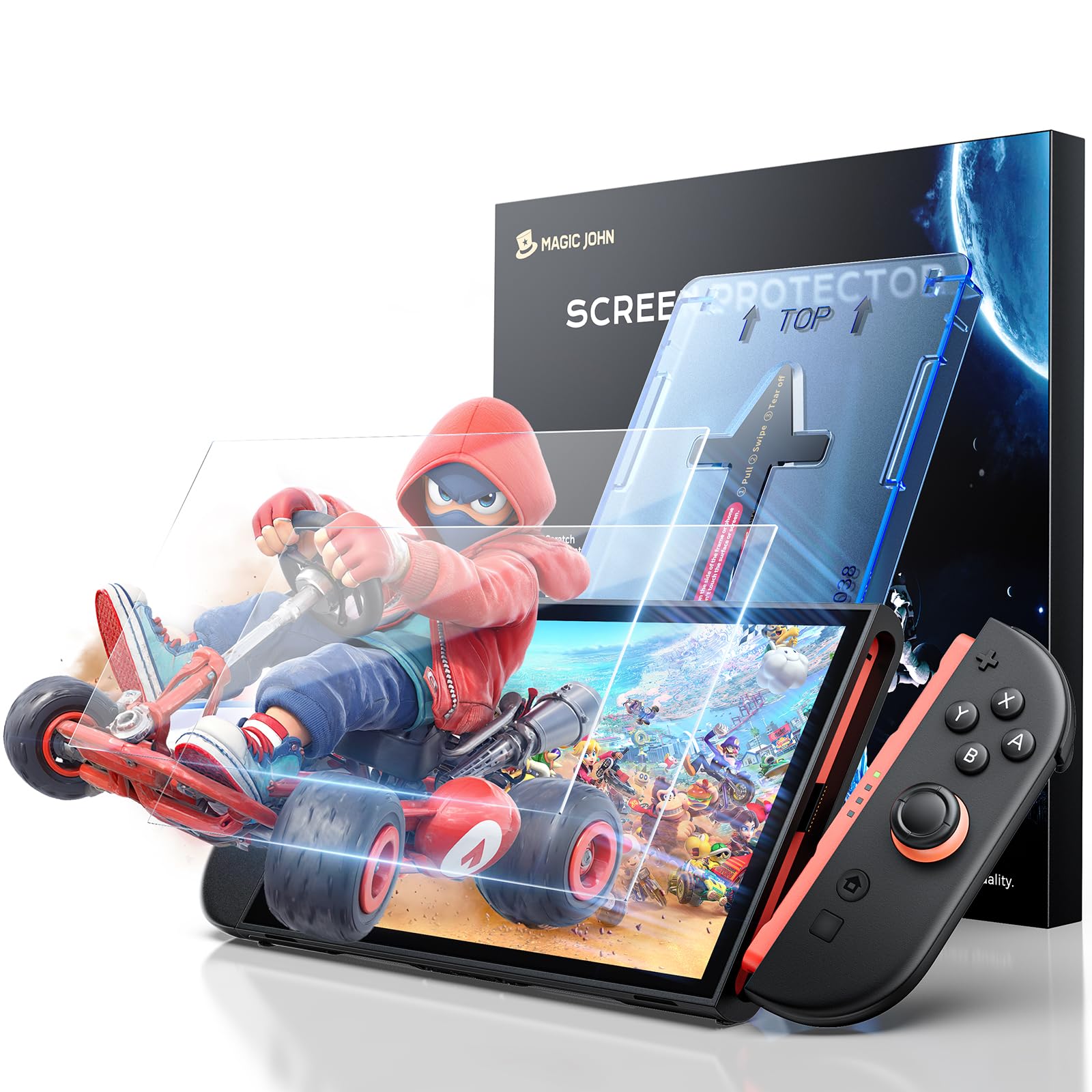 MAGIC JOHN 2 Stück für Nintendo Switch 2 Model 2025 Schutzfolie, Auto-Dust-Eliminierung, 9H Härte Folie, HD Klar, Bläschenfrei, Einfache Installation
