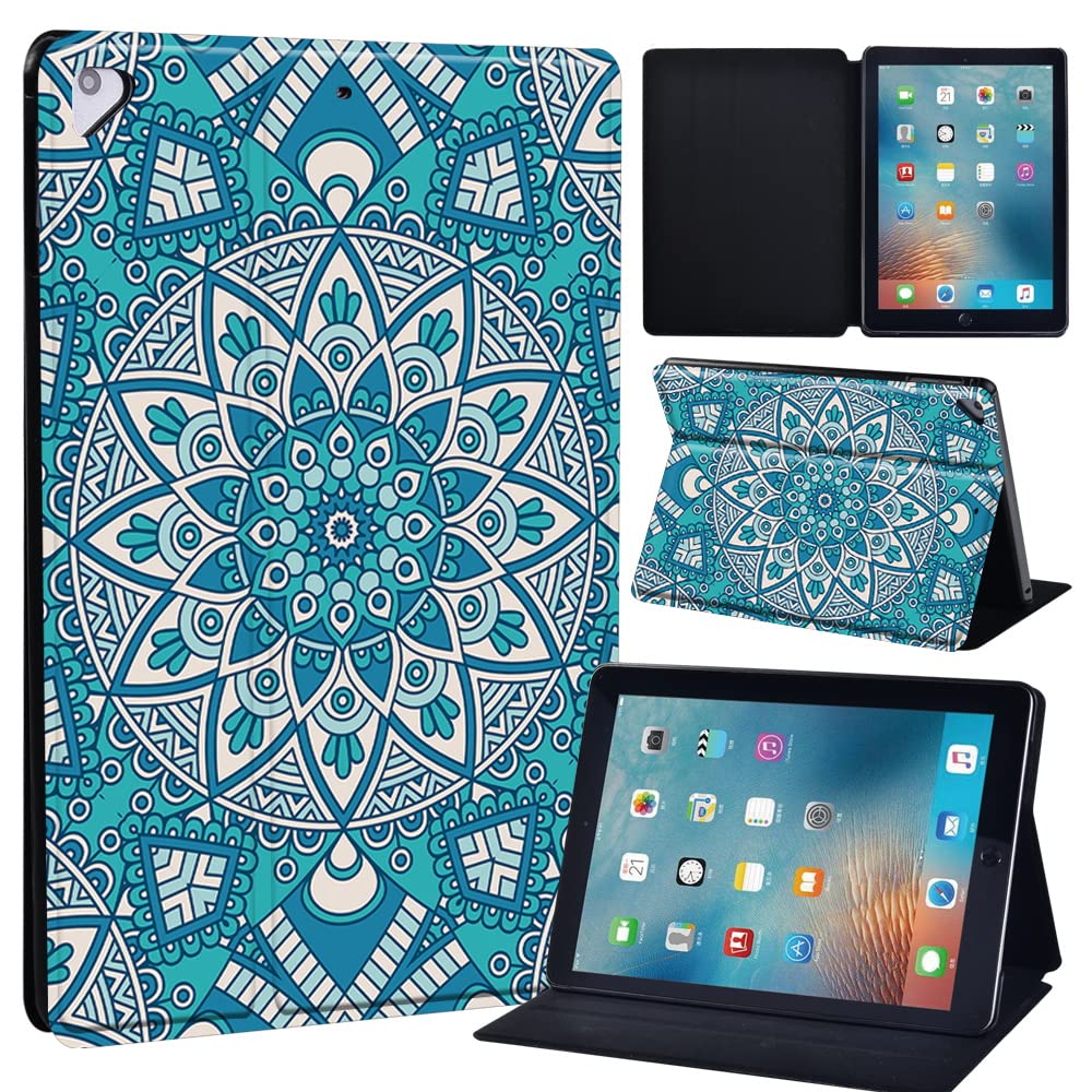 Leather slim lightweight Stand Cover Case for Apple New iPad 9.7 2018 2017(6th Gen, 5th Gen)/iPad Air 2/iPad Air/iPad Pro 9.7 Tablet with Auto Wake/Sleep (mandala pattern 014)
