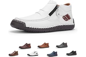 Men's Handmade Leather Orthopedic Chukka Ankle Boots Waterproof Side Zip Slip-On Comfort Shoes for Driving Hiking Outdoor Tra