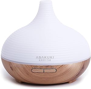 ASAKUKI 300ml Aroma Diffuser für Duftöle, Premium Ultraschall Luftbefeuchter Aromatherapie Öle Diffusor mit 7 farbigem LED Licht, BPA Free Schlafzimmer, Büro, Spa