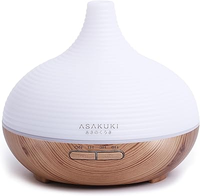 ASAKUKI 300ml Aroma Diffuser für Duftöle, Premium Ultraschall Luftbefeuchter Aromatherapie Öle Diffusor mit 7 farbigem LED Licht, BPA Free Schlafzimmer, Büro, Spa