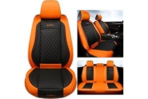 GIANT PANDA Full Set Car Seat Covers Luxury Faux Leatherette Seat Cushions Covers for 5-Seater Models, Fit Most Cars SUV Pick-up Trucks (Orange)
