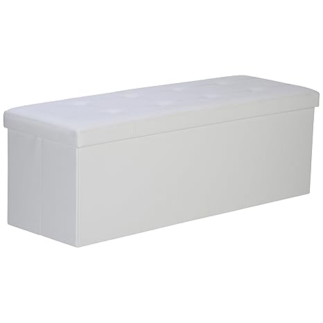 Levivo faltbare gepolsterte Sitzbank mit Aufbewahrungsbox, belastbar bis 300 kg, ca. 110 x 38 x 38 cm, Weiß