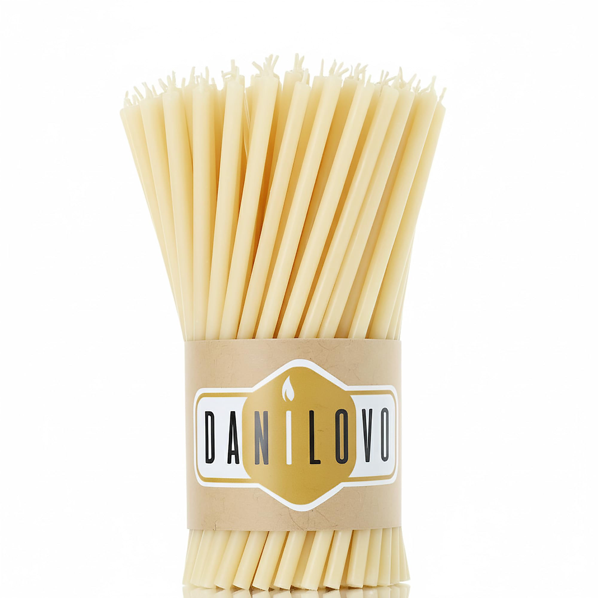 Danilovo Thin Taper Beeswax Candles - Honey-Scented, Decorative Candles Ideal for Birthday Decoration or Church Prayers - White Drip Free, Tall & Smokeless Pack of 50 pcs, 16 x 0,55 cm